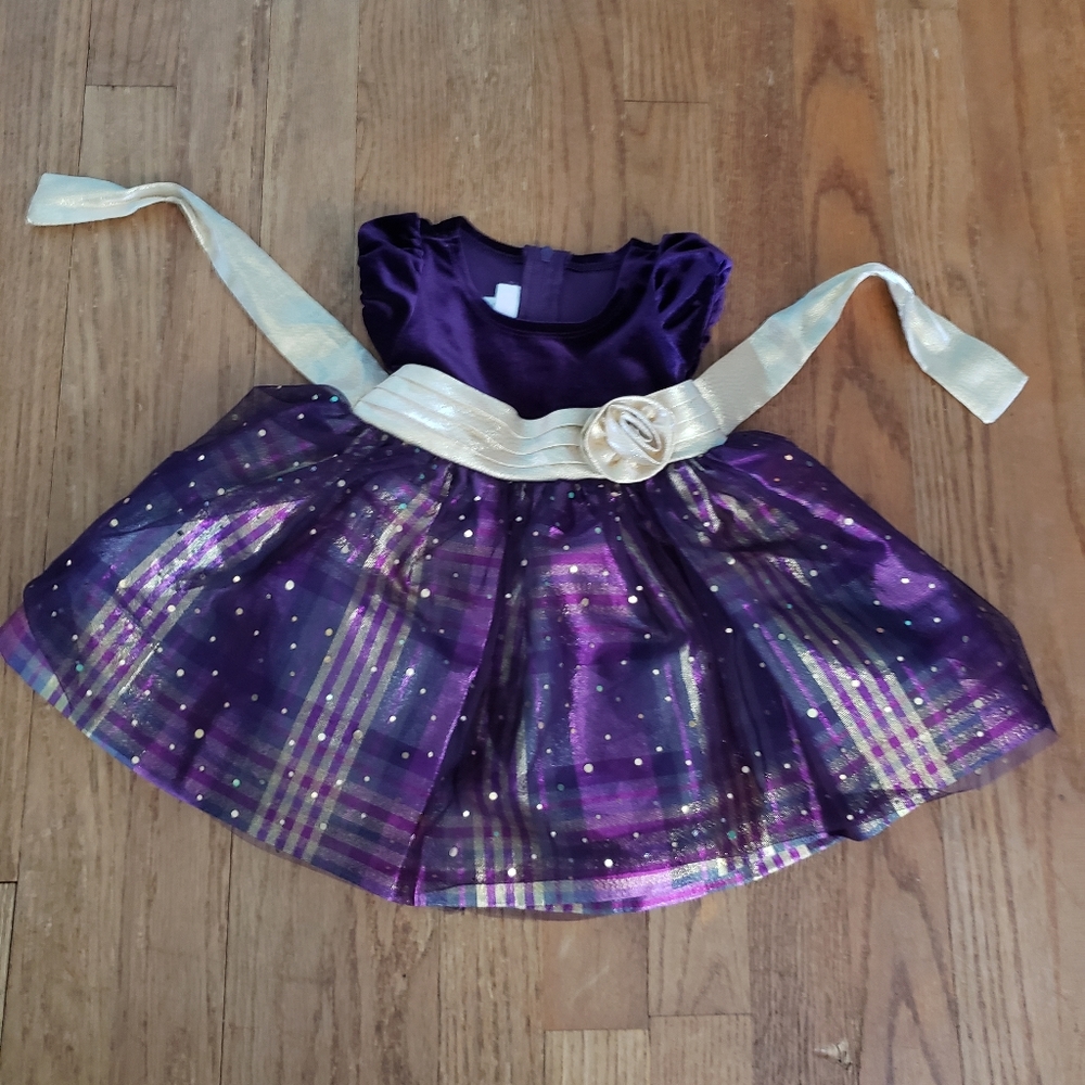 Purple & Gold Velvet Plaid & Polka Dot Dress